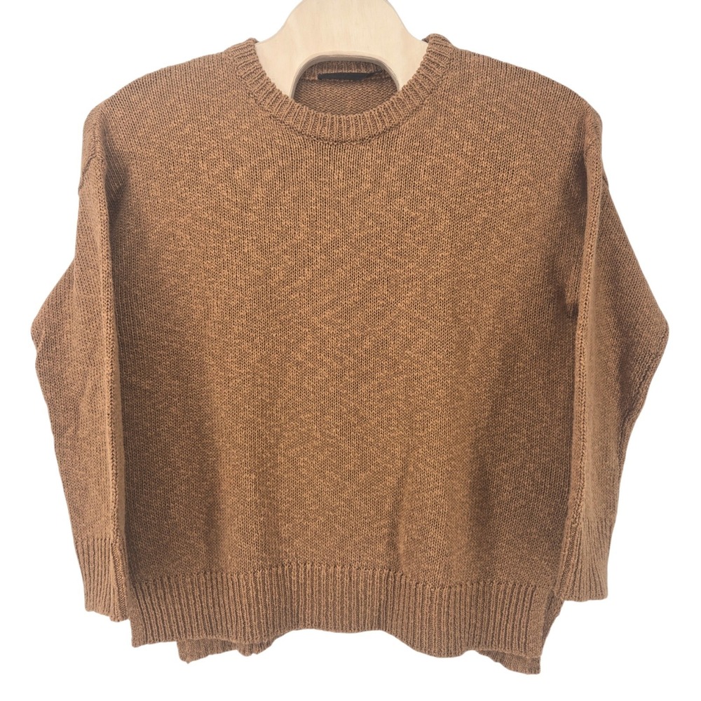 Jenni Kayne Sweater Cabin Fisherman Womens Large Amber Brown Cotton Linen Blend